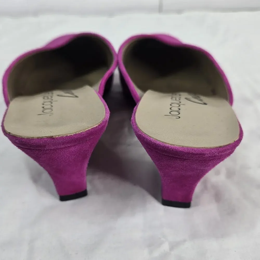 Vintage Jacques Levine Couture Suede Mules Fuchsia Pink Kitten Heels 8.5 B - Picture 7 of 11